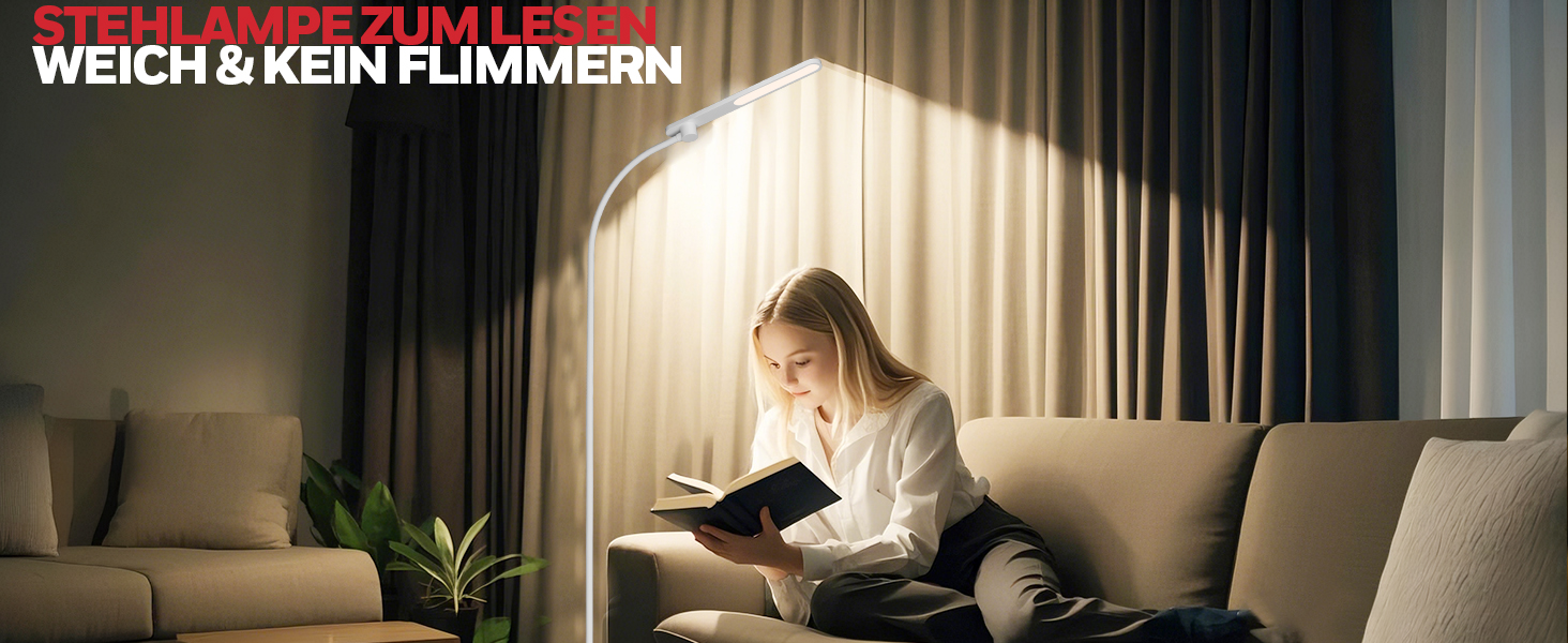LED торшер Honeywell F4 Sunturalux™ з регулюванням яскравості, гнучкий гніздовий з'єднувальний елемент, сучасний дизайн для комфортного читання у вітальні, спальні, офісі (білий)