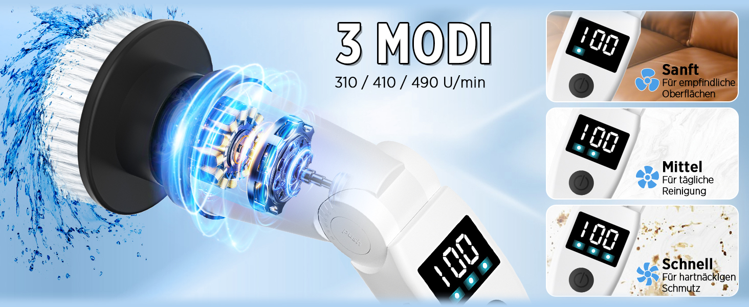 Електрична щітка для прибирання з 8 насадок, 3 швидкості, IP65 водостійка, регульована ручка, акумуляторна щітка для ванної, кухні, плитки, душу та кутів (біла)