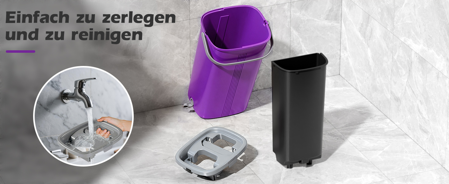 Набір для миття підлоги MASTERTOP з відром, моп з нержавіючою ручкою та 3 насадками, 2 в 1 набір відра та мопа, плоский моп з функцією віджиму для твердої підлоги, ламінату, плитки (Бежевий) (Набір для миття підлоги з відром: Фіолетовий)