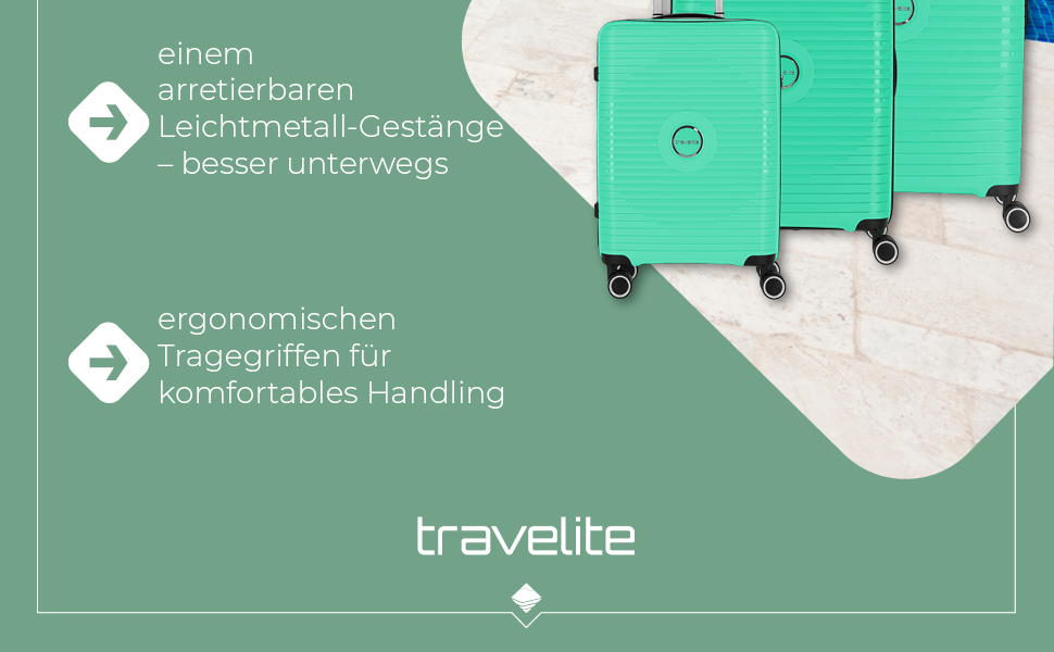 Набір валіз Travelite ORBITA 3шт (L/M/S) з TSA замком, 4 колеса, зелений