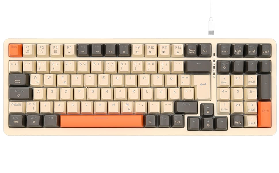 Механічна клавіатура Rii бездротова, геймерська Bluetooth, Tri-Mode 75%, QWERTZ, 20 режимів RGB-підсвічування (BT5.0 + 2.4GHz + кабель), Blue Switch