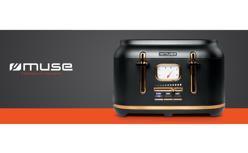 Тостер Muse MS-131 BC: 4-х секційний, чорний, ретро дизайн, 6 рівнів підсмажування, з підсвічуванням та крихкозбірником