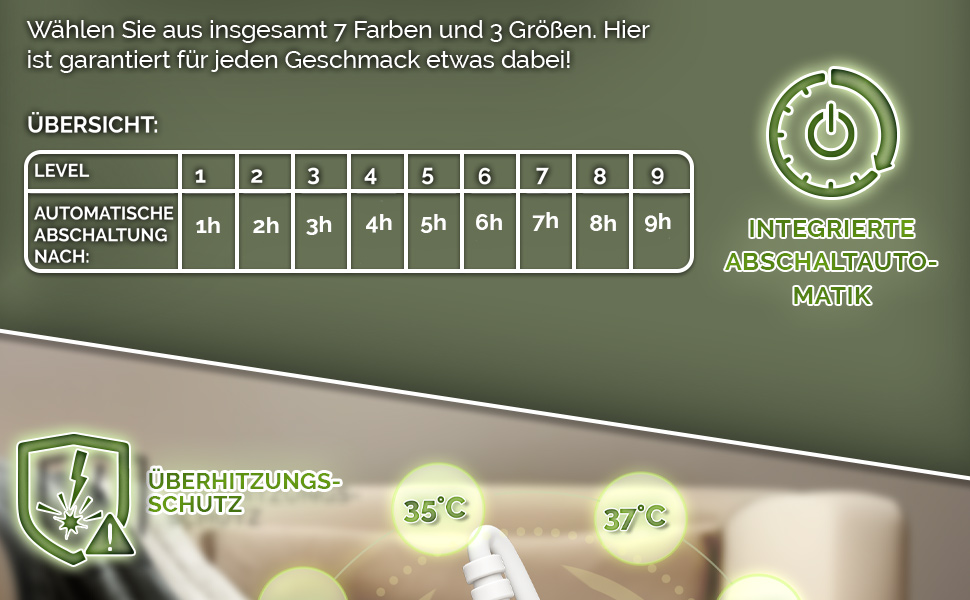 Електрична ковдра Sinnlein® з автовимкненням 160 x 120 см | 9 температурних режимів | Ковдра для ліжка та дивана | Таймер, цифрова панель керування (180x130 см, світло-сіра)