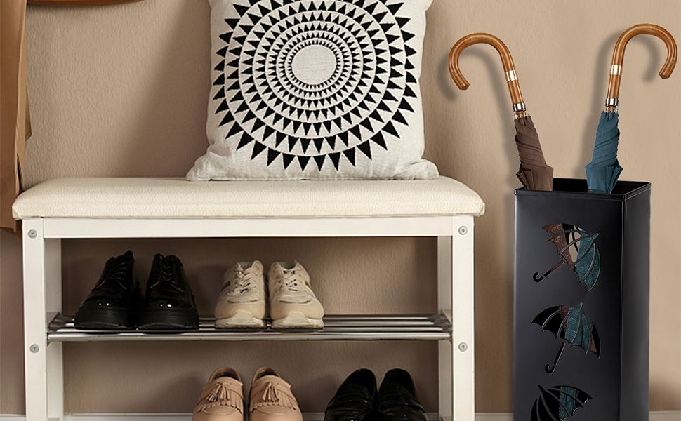 Metal Umbrella Stand - Square Design for Entryway - 16x16x42cm - Black
