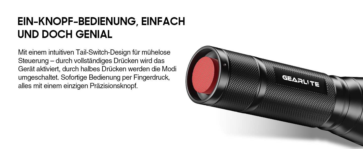 LED ліхтарик Gearlite 2 шт., 2000 люмен, 5 режимів, IP65, водонепроникний, для кемпінгу, туризму, дітей, чорний