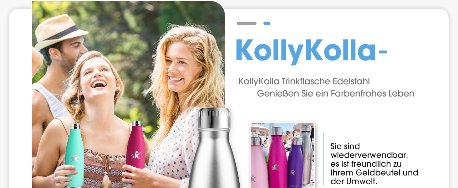 Термос KollyKolla: пляшка для води з нержавіючої сталі 500мл/750мл/1л, не протікає, без BPA, ізоляція, для дітей, спорту, школи, фітнесу, активного відпочинку, кемпінгу, чорний