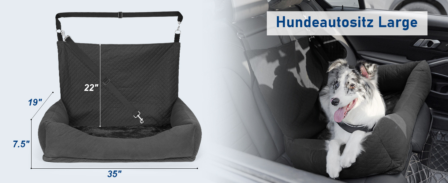 Honey Paws Dog Car Seat for Medium & Large Dogs - Universal Backseat Cover for Small/Medium Dogs up to 25kg - Non-Slip, Washable, Deep Black