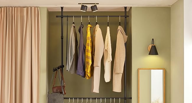 SoBuy® FRG109 Telescopic Wardrobe System with 2 Clothes Rails Clothes Storage System Shelf System Clothes Rack (Black)