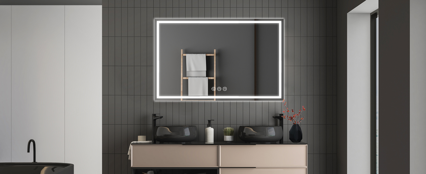 Дзеркало для ванної кімнати 50x70 см з підсвічуванням LED, антизапар, регулювання яскравості, 3 кольори світла