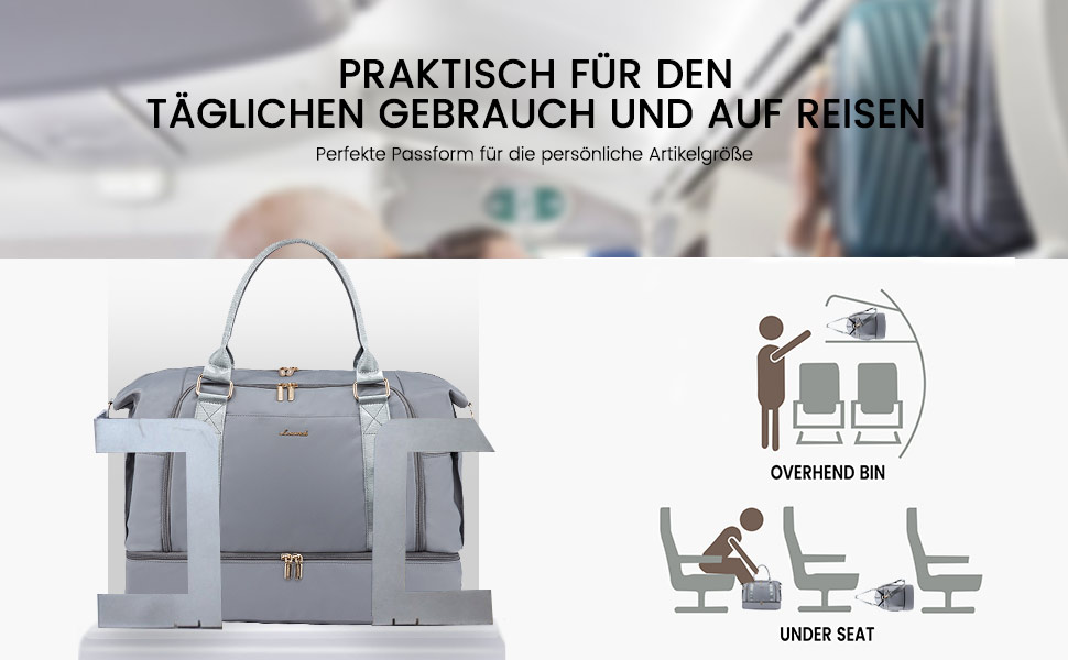 Спортивна сумка LOVEVOOK для подорожей, жіноча дорожня сумка-мішок, Weekender з косметичкою, відділенням для взуття та мокрих речей, водонепроникна, 37L, сіра