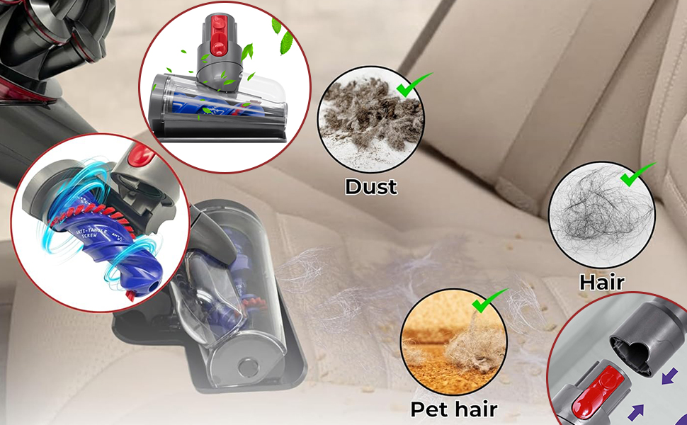 Насадка-щітка для пилососів Dyson V15, V11, V10, V8, V7 - антизаплутувальна щітка для килимів та матраців