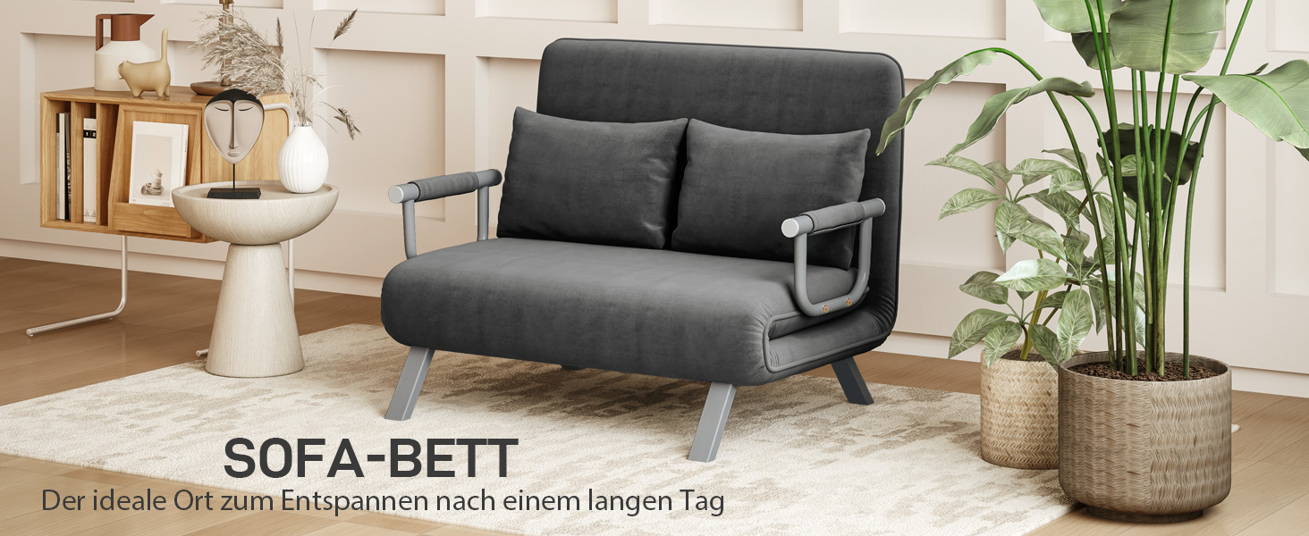 HOMCOM Convertible Sofa Bed with Adjustable Backrest, Throw Pillows, and Sleep Function