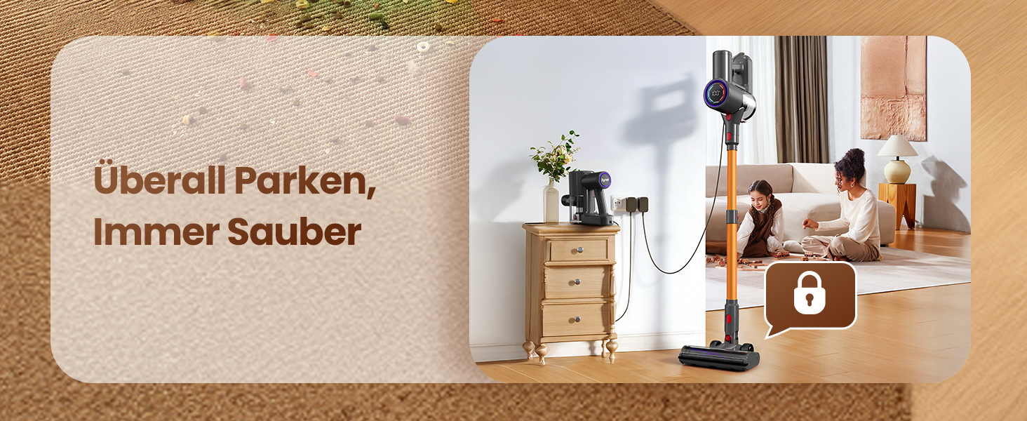 Бездротовий акумуляторний пилосос DP2 з подвійним акумулятором, 45KPa, 60 хвилин роботи, 500W, LED-дисплей, телескопічна труба, вертикальне зберігання, світло GreenEye, ідеальний для шерсті тварин/килимів/твердих підлог, золотий