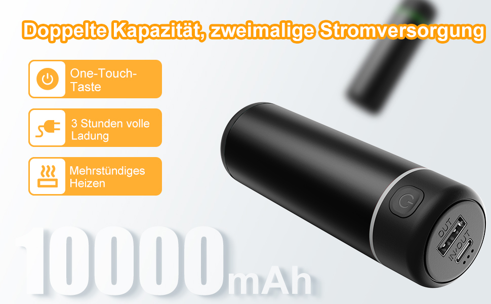 Електричний грілка для рук Wiederverwendbar 2 шт. 5000mAh USB Powerbank, 2A, нагрів 4-7 годин, для дітей, жінок, чоловіків, чорний, круглий
