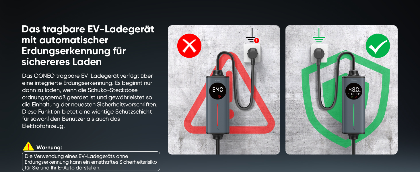 Кабель для електромобіля GONEO Typ 2 Schuko, 10м, 16A, 3.68 кВт - Портативна зарядка з захистом FI, автоматичним заземленням та контролем температури, таймер для електромобіля, сертифікат TÜV