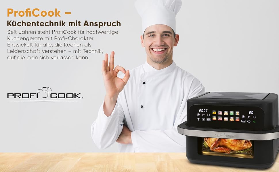 Фритюрниця повітряна ProfiCook XXL з 10л, 2 камери, сенсорне управління, 10 програм, 80-200°C, чорна