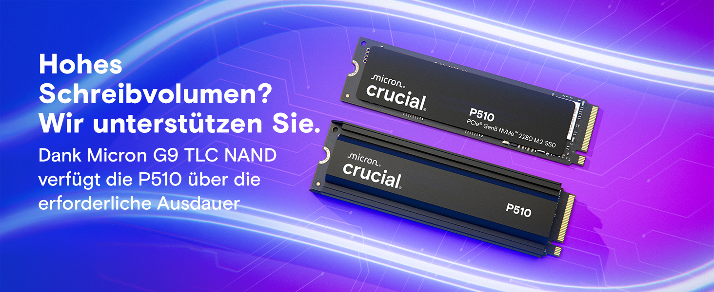 SSD Crucial P510 1TB M.2 NVMe PCIe 5.0 Gen5 з радіатором, 11000 МБ/с читання, 9500 МБ/с запис, для ПК та PS5, TLC NAND, внутрішній накопичувач