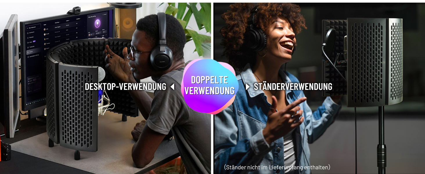 Акустичний ізоляційний екран для мікрофона CAHAYA, 5-панельний поглинач звуку та поп-фільтр, регульований на 180°, складаний захисний щит для студійного запису