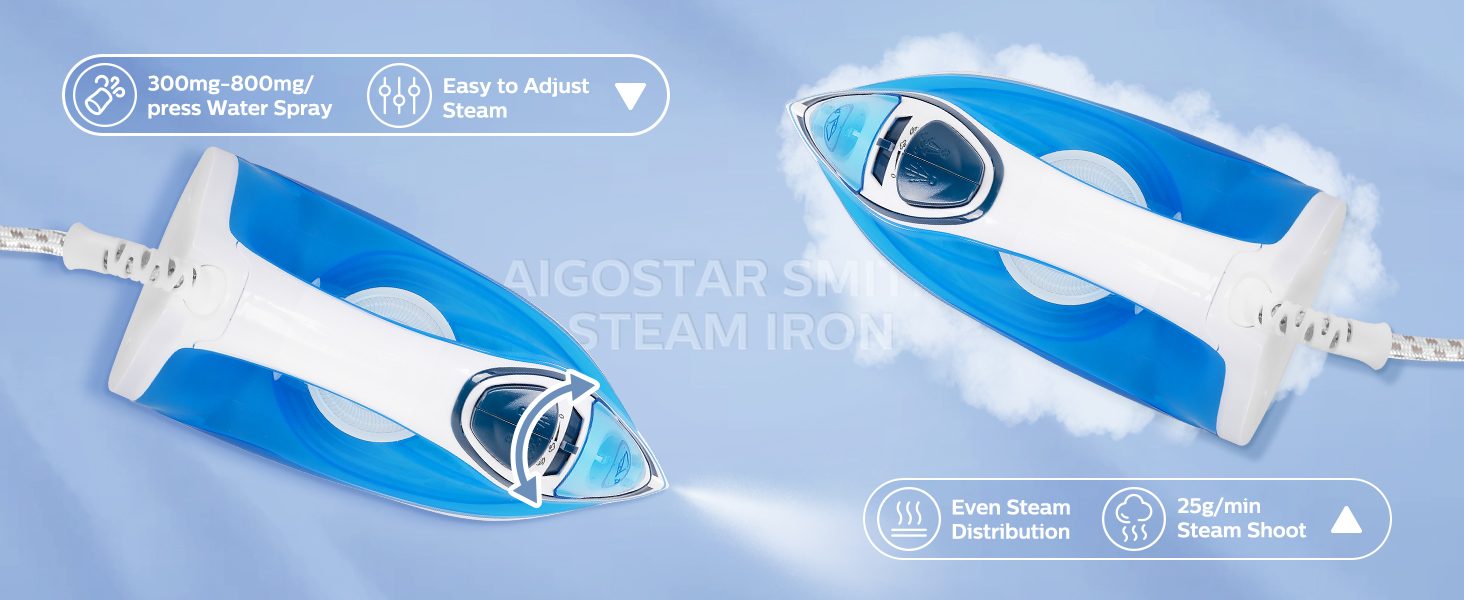 Праска Aigostar з вертикальним відпарюванням, 2400W, керамічна підошва, 4 режими, 250мл, антинакип, антикапання, самоочищення, рукавичка