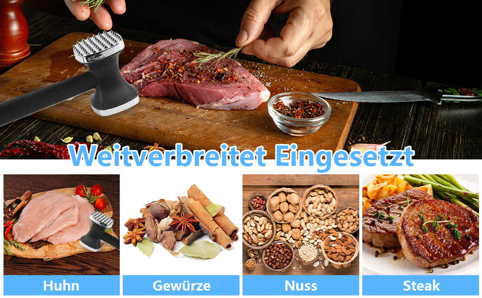 Топчик для відбивання м'яса Deepton з цинкової сплави, 24 см, двосторонній, з неслизькою ручкою, срібного кольору. Ідеально для відбивання шніцелів, яловичини, курки.