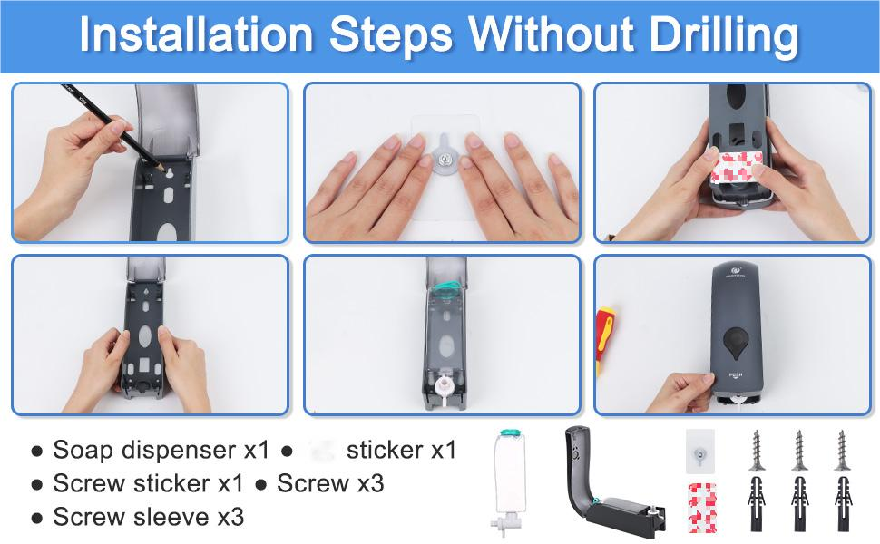 Дозатор мила настінний без свердління, 300 мл, ручний, для душу/шампуню/дезінфікуючого засобу, чорний/білий/золотий, опція сіро-чорний