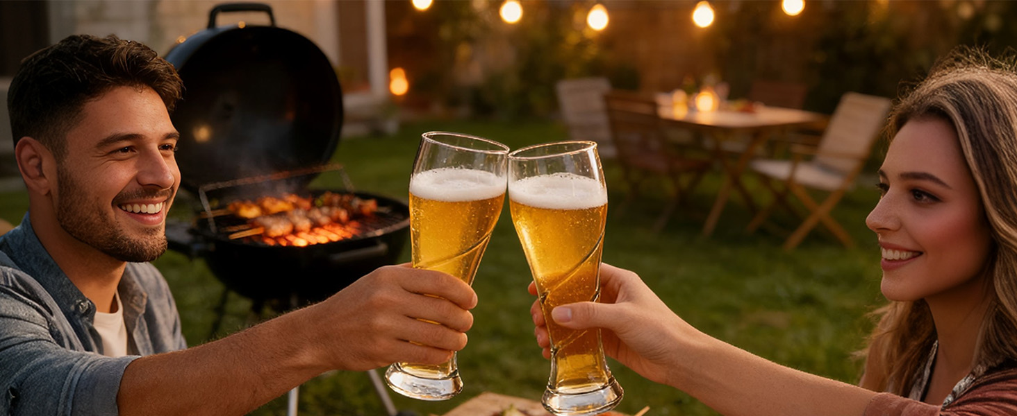 Набір келихів для пива 400 мл, безсвинцеве скло, спіралевидний дизайн, стійкі до температур та посудомийки, 6 шт.