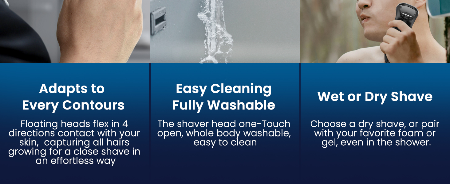 Електричний верстат для гоління SweetLF [2023 Neu] для чоловіків з 3D-головкою, LED-дисплеєм, 3 змінні голівки та зарядним пристроєм. Вологостійкий IPX7, чорний