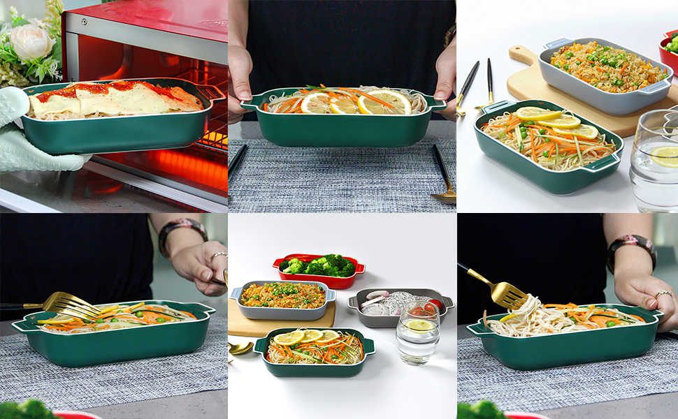 Форма для лазаньї, 2 шт, 22 x 12 см, керамічна, з ручкою, блакитна та зелена