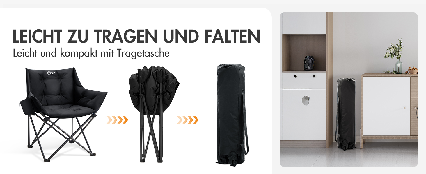 Крісло для кемпінгу складне, XXL, чорне, 150 кг, з підлокітниками, м'яке, для відпочинку на природі