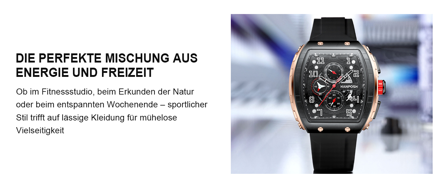 HANPOSH Чоловічий годинник: аналоговий кварцовий годинник, водостійкий спортивний годинник, тактичний годинник (чорний, золотий)