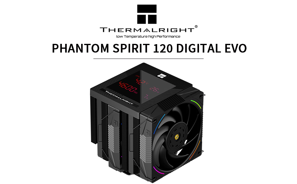 Кулер для процесора Thermalright Phantom Spirit 120 Digital SNOW, 7 теплових трубок, 2 вентилятори 120мм PWM, цифровий дисплей, білий, для AM4/AM5/LGA1700/1851/1200