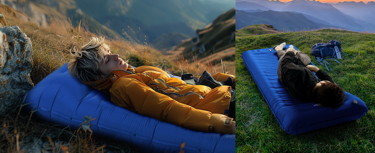 Origem Self-Inflating Camping Mat - Ultralight Sleeping Pad with Foot Pump - 14cm Thick - Ideal for Hiking, Travel, Beach, Tent & Hammock - Light Grey