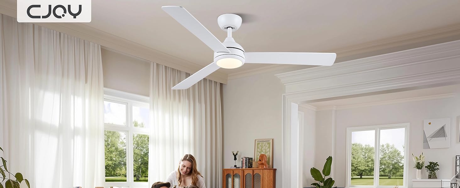 Стеляний вентилятор CJOY з підсвічуванням, 107 см, з пультом керування, тихий, DC, реверсивний, пам'ять 3CCT, диммування, 6 швидкостей, таймер для спальні (132 см, білий)