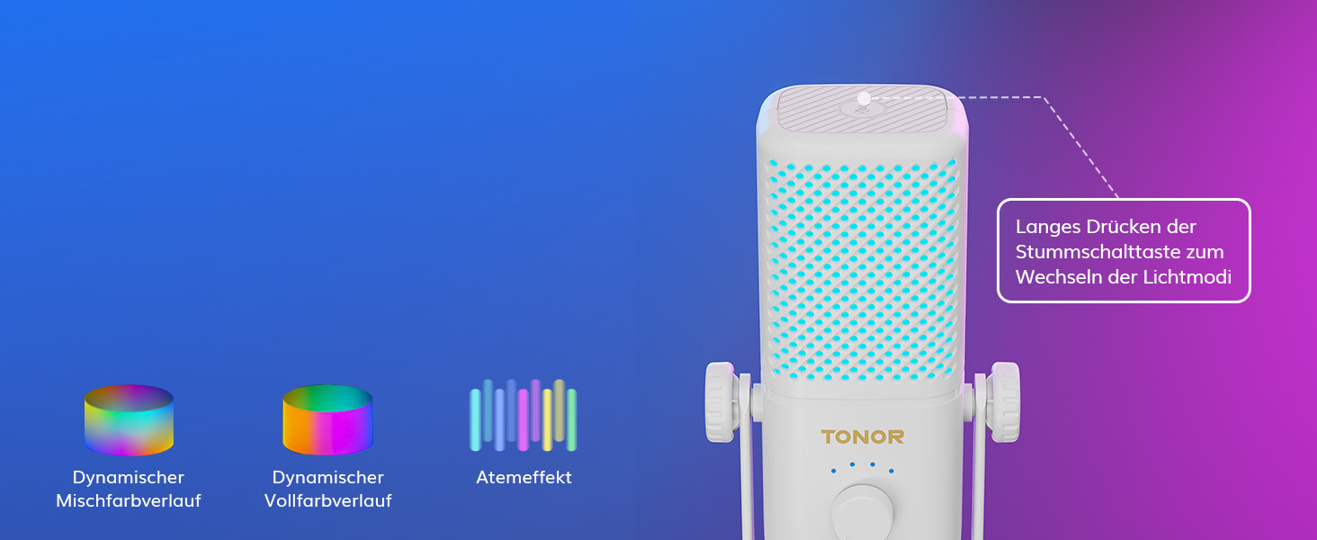 TONOR TCX3 Мікрофон для геймінгу з RGB підсвічуванням, конденсаторний, з регулюванням гучності та моніторингом, 30 годин роботи від акумулятора, сумісний з Xbox, Capture картами, для стрімінгу та подкастингу