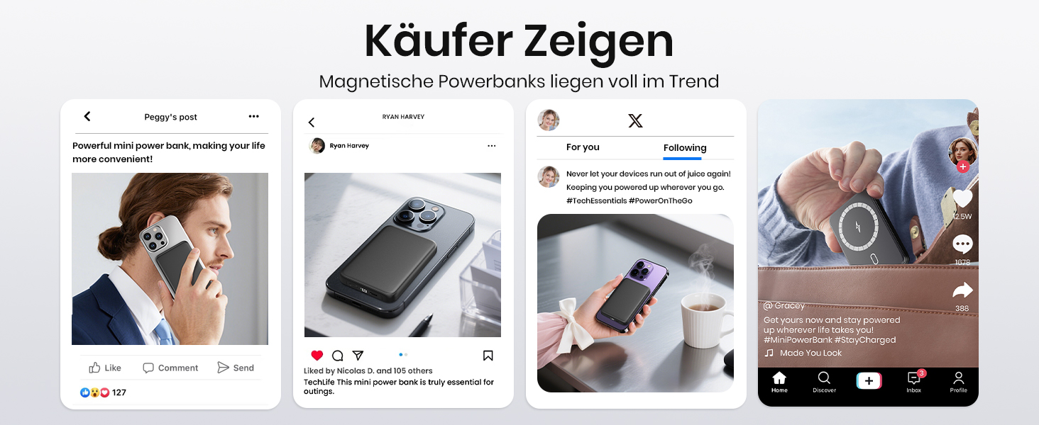 Power Bank Riapow 10000mAh з бездротовою зарядкою, PD 20W, USB-C, LED-індикатор (Чорний)