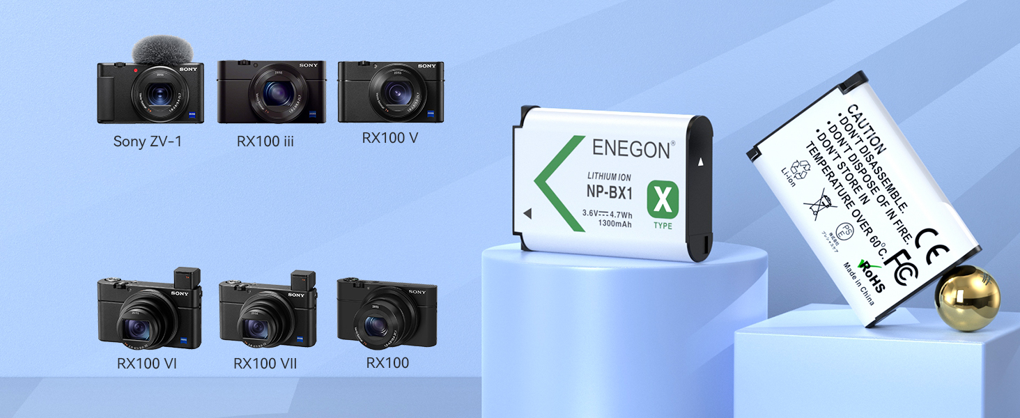 Акумулятор ENEGON NP-BX1 (1300mAh, 2 шт.) з LCD-зарядним пристроєм для Sony NP-BX1, ZV-1, Cyber-Shot DSC-RX100 (усі моделі) та HDR-CX405