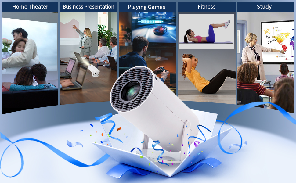 4K проєктор Mini Beamer з Android OS: 5G WiFi, BT5.0, автокорекція трапеції, кут 180°, підтримка 130-дюймового екрану для Phone/PC/Lap (білий)