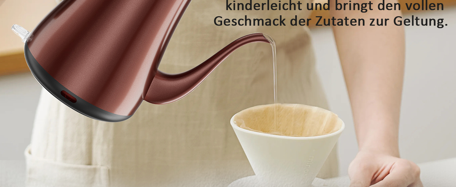 Електричний чайник Schwswanenhals 1.0L, ретро-дизайн, нержавіюча сталь, 1000W, автоматичне відключення, захист від перегріву, BPA-free, колір: темна мідь