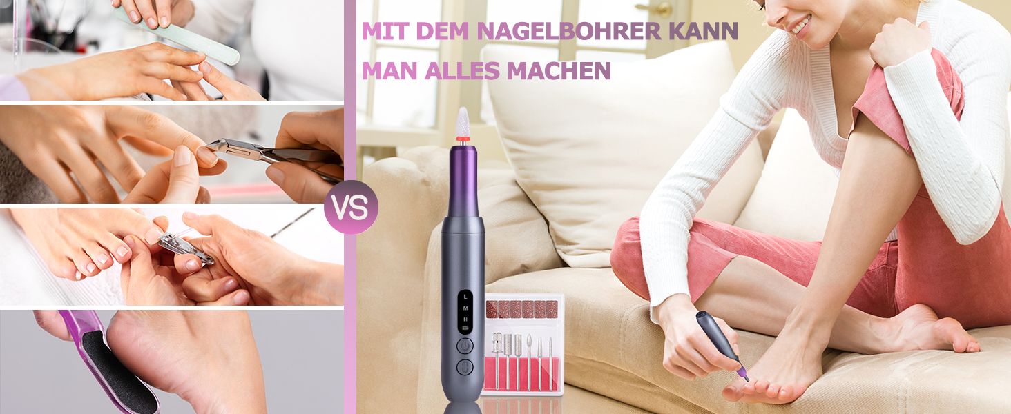 Електричний нагрівач для гелевих нігтів (манікюр/педикюр) з LCD-дисплеєм, 30000 об/хв, 3 швидкості, USB, сірий/фіолетовий