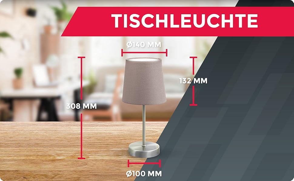 Вінтажна настільна лампа B.K.Licht з абажуром з тканини, 33x20 см (Taupe)