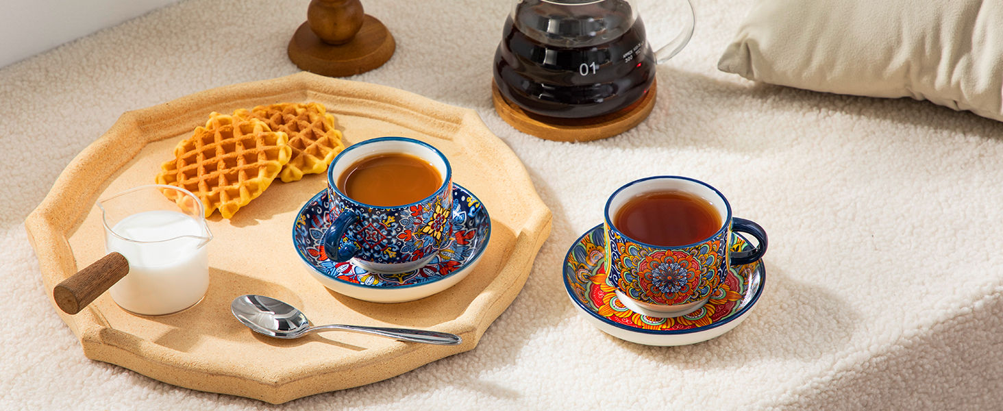 Набір чашок для еспресо Vancasso 4 шт., 150 мл SIMI: чашки з підставками та стійкою, керамічні, для капучино, еспресо, лате