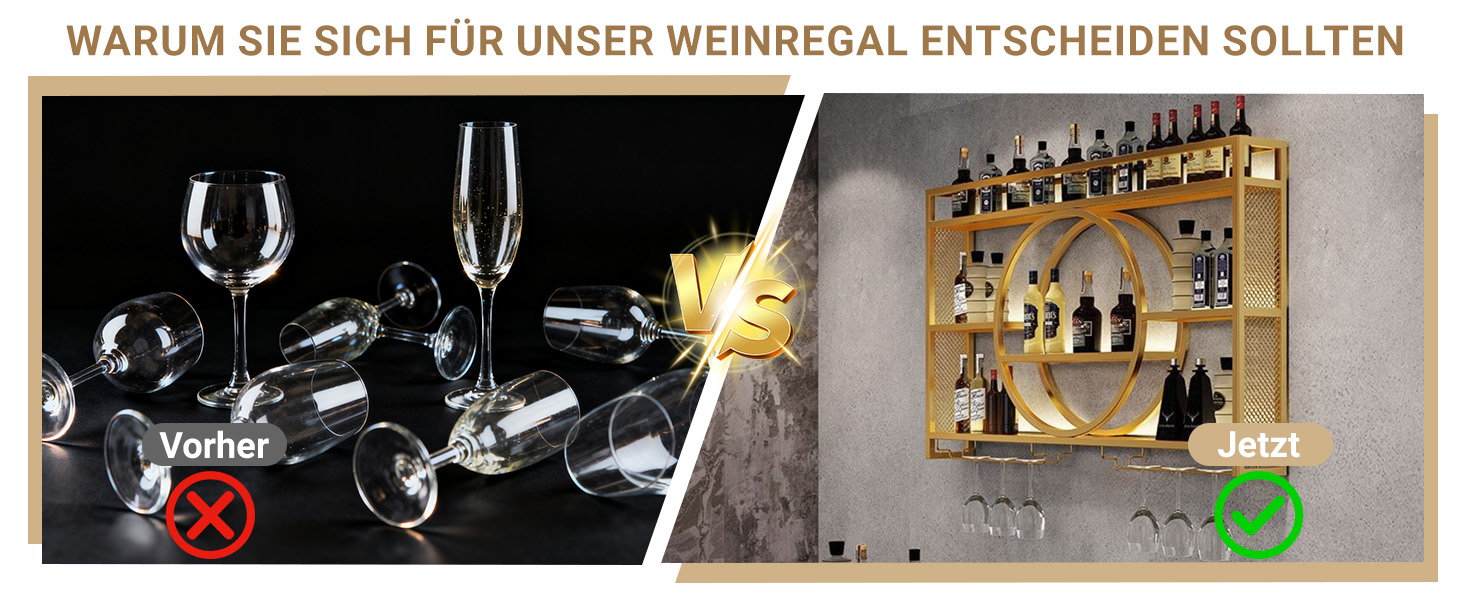 Настінна вітрина для вина Regal Metall: полиця для пляшок, барна вітрина, для бару, ресторану, інтер'єру (золота, 100*15*80)