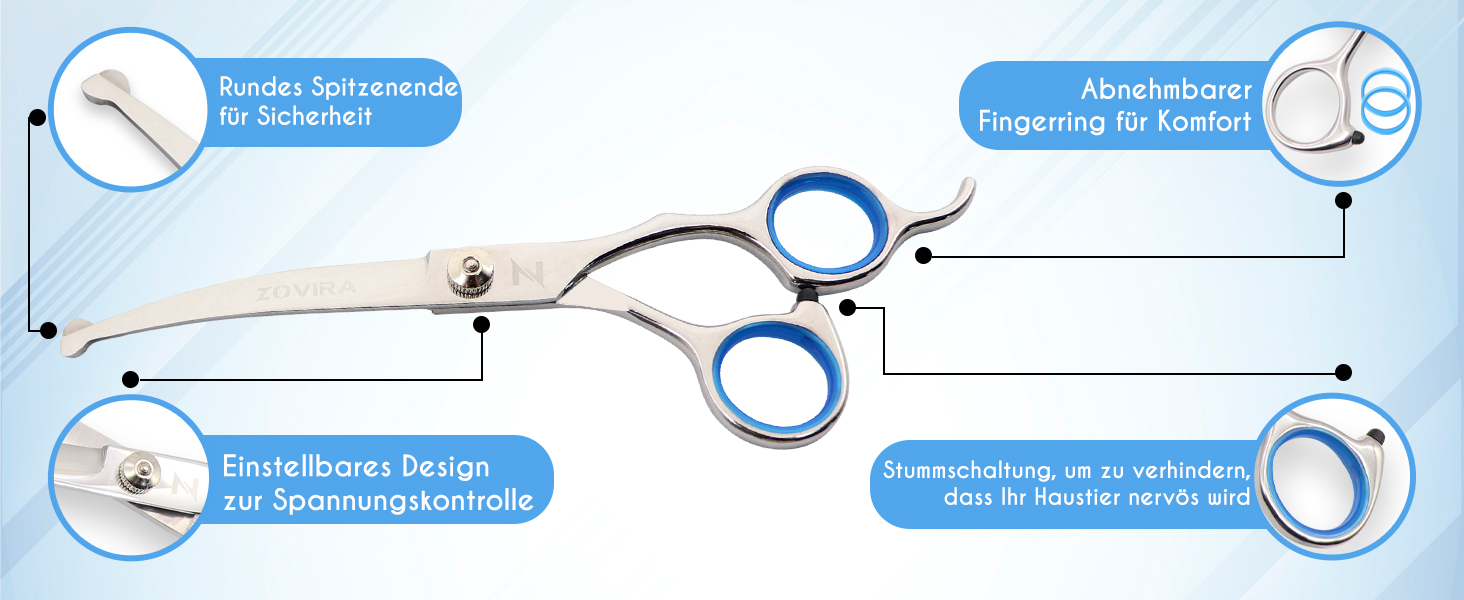 Набір для грумінгу собак та котів: професійні ножиці для стрижки та підстригання шерсті з шкіряною сумкою, нержавіюча сталь