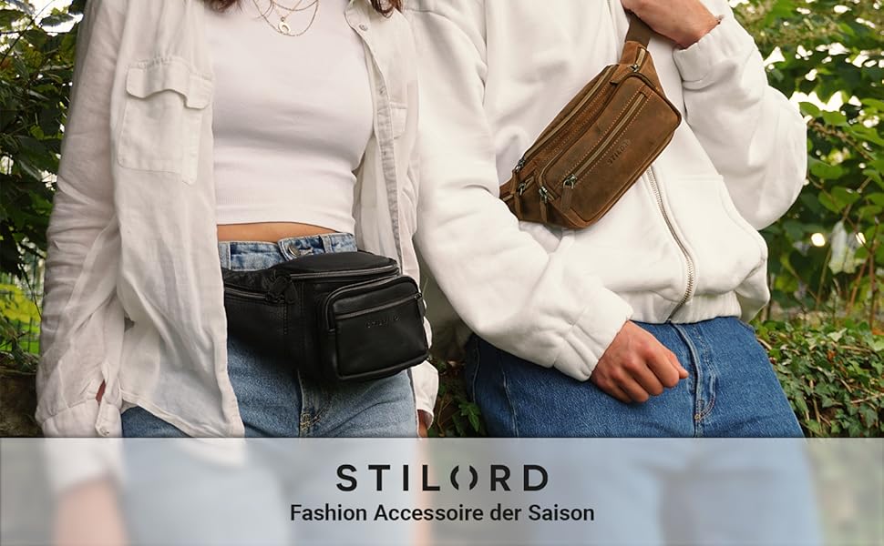STILORD Велика шкіряна сумка на пояс Cognac - Вантажна сумка на ремінь для чоловіків, жінок та дітей - Ретро поясна сумка для бігу, фестивалів, подорожей Caspar Schwarz
