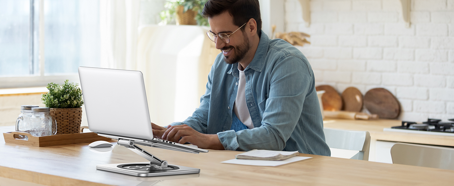 Підставка для ноутбука з поворотним столом 360°, регульована, алюміній, ергономічна, з вентилятором, складна, для MacBook Air/Pro (10-16')