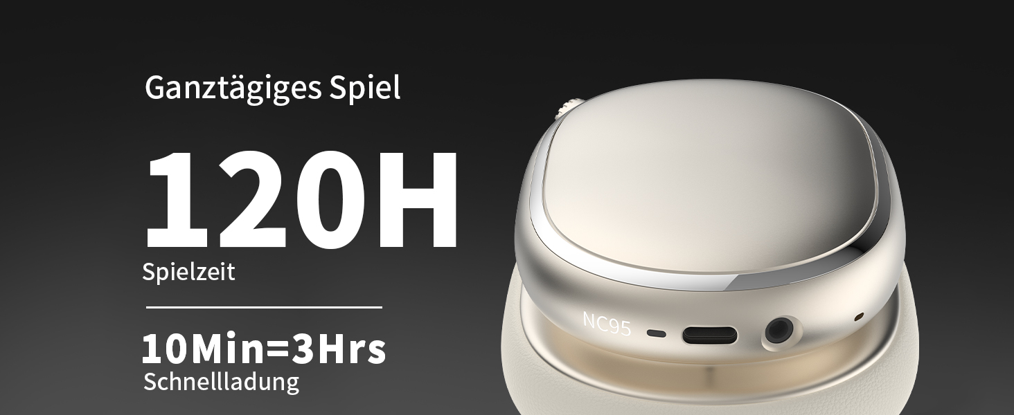 Навушники бездротові Bluetooth 6.0 NC95 з активним шумозаглушенням, поворотним регулятором, 120+ годин роботи, EQ налаштування через додаток, для подорожей та спорту (Зоряне світло)