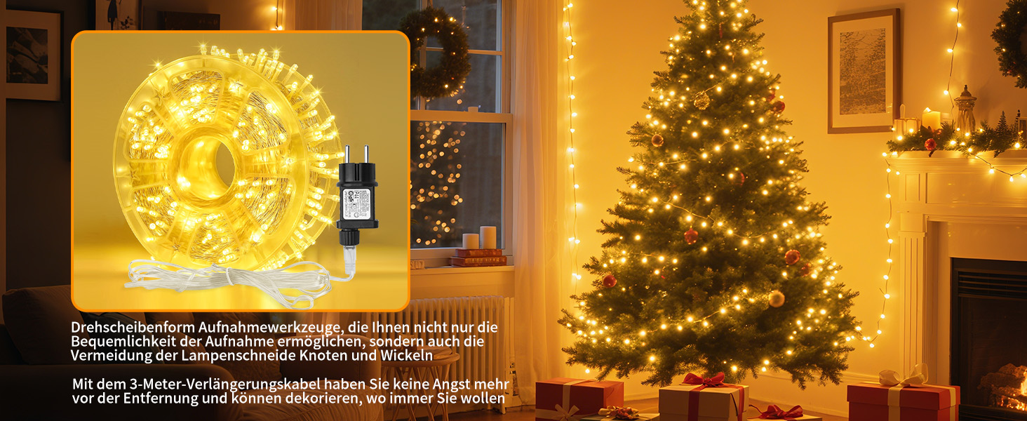 LED гірлянда для декору приміщень та вулиці, 33м, 300 LED, тепле біле світло, для саду, вечірки, весілля, Різдва, тераси, балкону