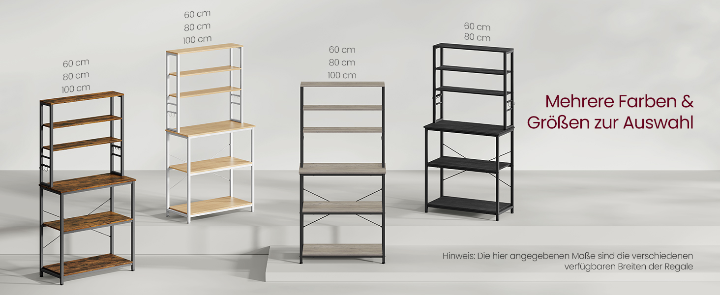 Стелаж кухонний VASAGLE, 6 полиць, гачки, сталевий каркас, 40 x 60 x 167 см, колір горіх + білий