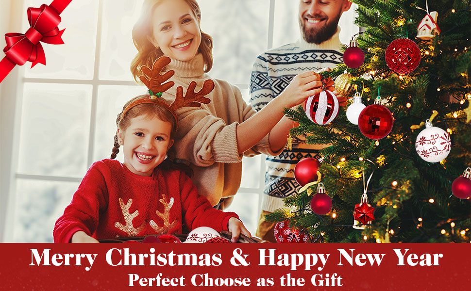 44 штуки новорічних кулі пластикові, набір прикрас для ялинки, персоналізовані кулі для ялинки білі та червоні, новорічний декор для ялинки, зовнішній та внутрішній декор білий та червоний