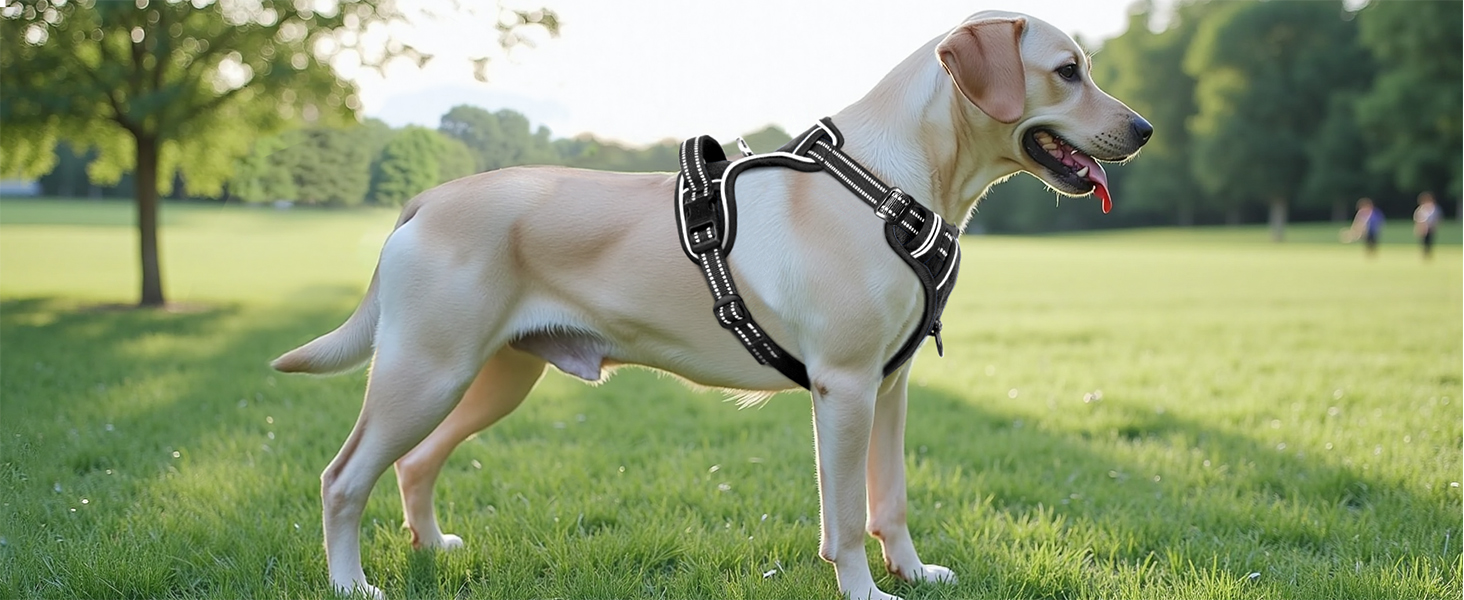 Шлейка для собак HEELE, No-Pull, для середніх собак, м'яка, дихаюча, регульована, світловідбиваюча, з м'яким ручним захопленням, чорна, розмір L